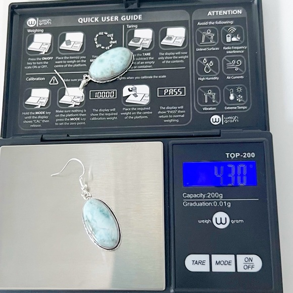 Jewelry Set Extra Chunky Larimar Pendant Necklace and Larimar Earrings New - Picture 4 of 9